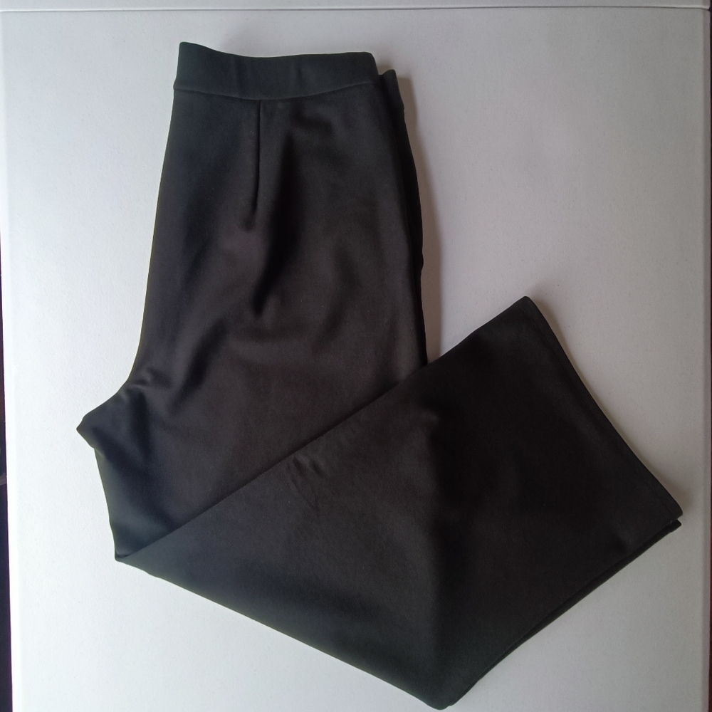 Eileen Fisher Jersey Knit Dark Green Pull-On Straight-Leg Pants – Size L